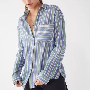 Urban Outfitters Blue and Green Striped Button Down Blouse